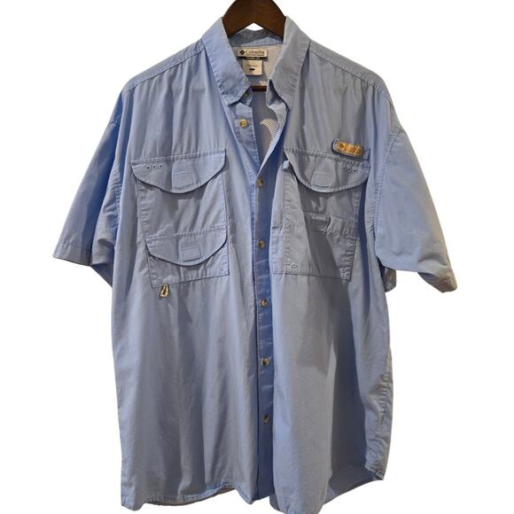 Columbia SPF 50 Vented Caped Fishing Hiking Outdoor Shirt Light Blue Mens Large - Picture 1 of 9